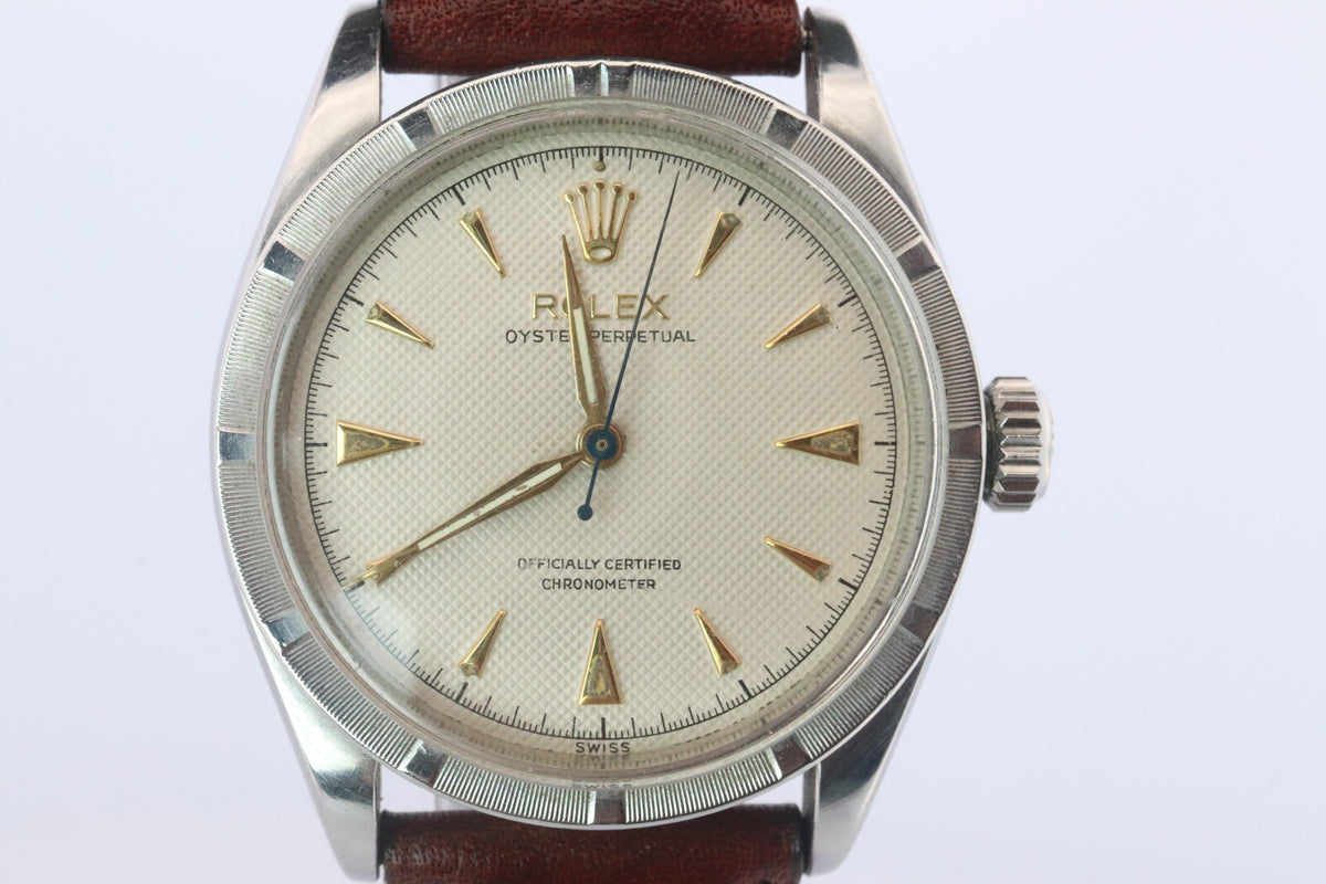 Genuine Rolex 6303 Watch. Rolex Oyster Perpetual Bubbleback Engine Turned Bezel