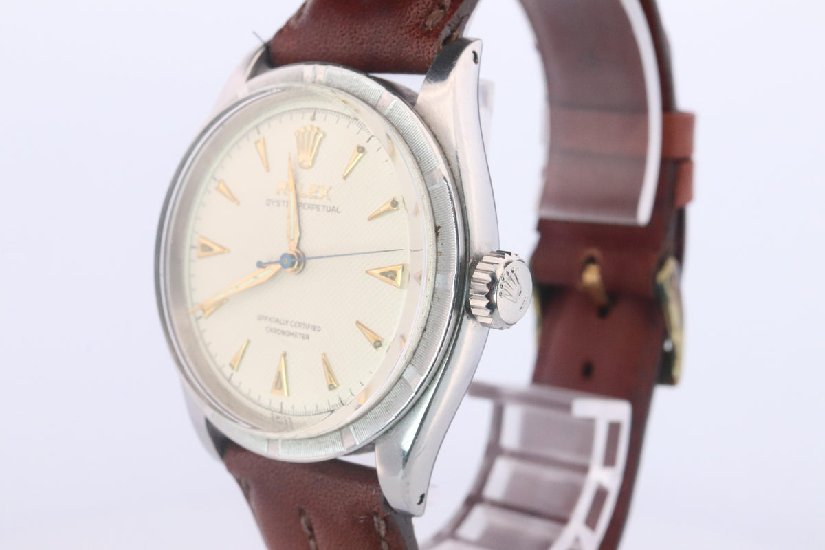Genuine Rolex 6303 Watch. Rolex Oyster Perpetual Bubbleback Engine Turned Bezel