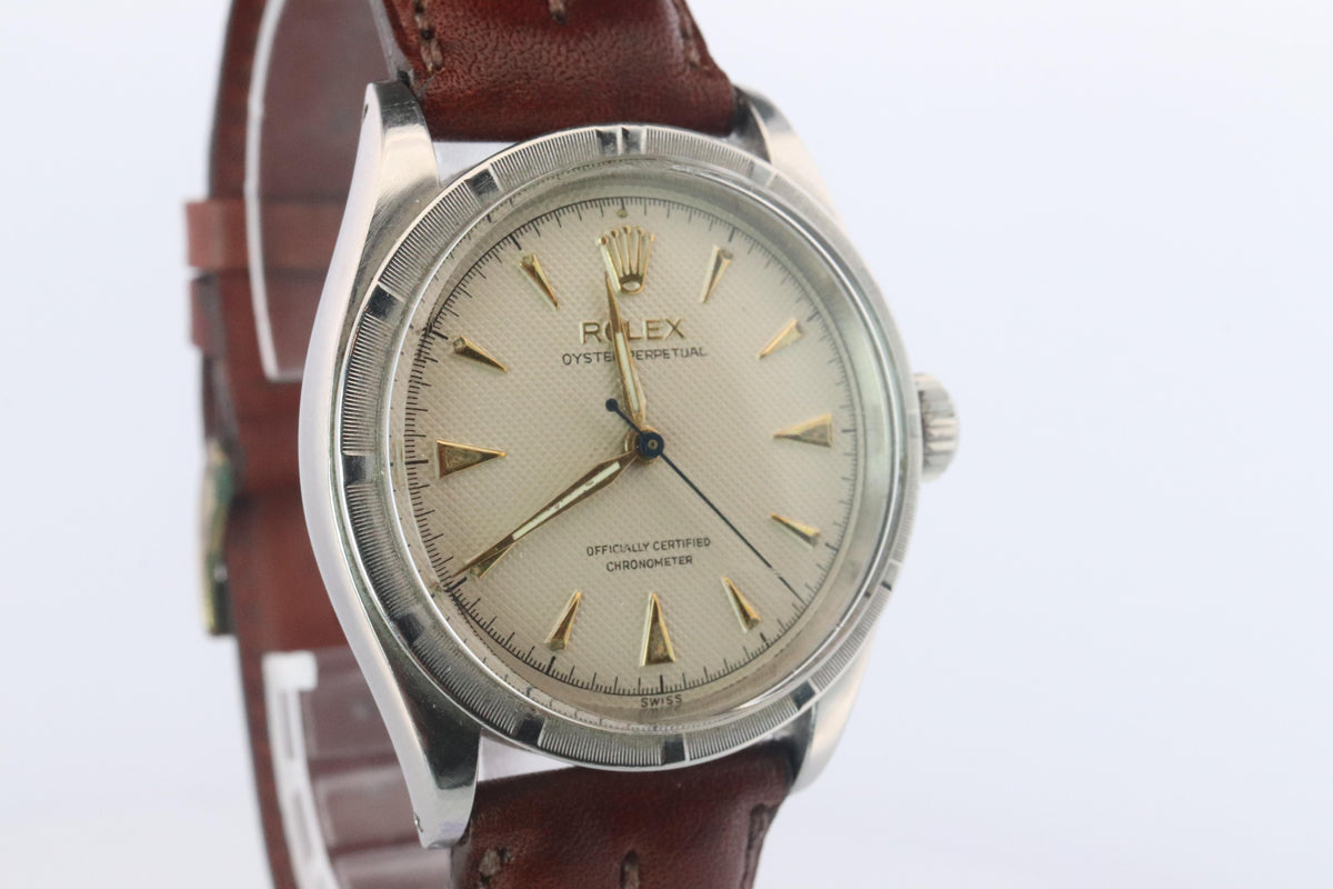 Genuine Rolex 6303 Watch. Rolex Oyster Perpetual Bubbleback Engine Turned Bezel