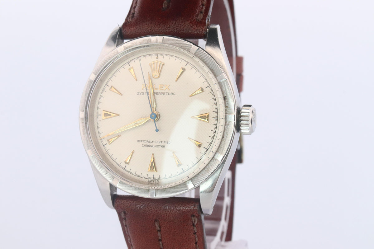 Genuine Rolex 6303 Watch. Rolex Oyster Perpetual Bubbleback Engine Turned Bezel