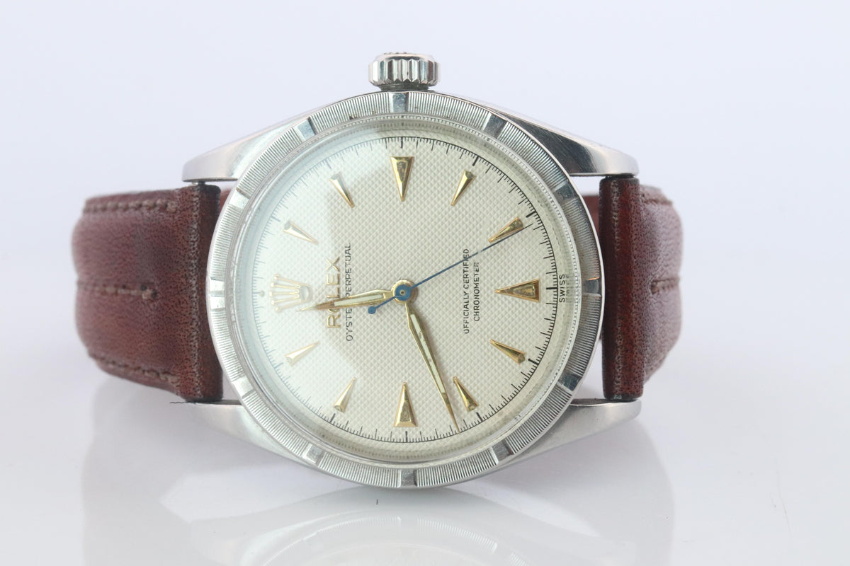 Genuine Rolex 6303 Watch. Rolex Oyster Perpetual Bubbleback Engine Turned Bezel