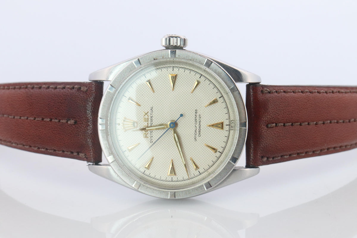 Genuine Rolex 6303 Watch. Rolex Oyster Perpetual Bubbleback Engine Turned Bezel