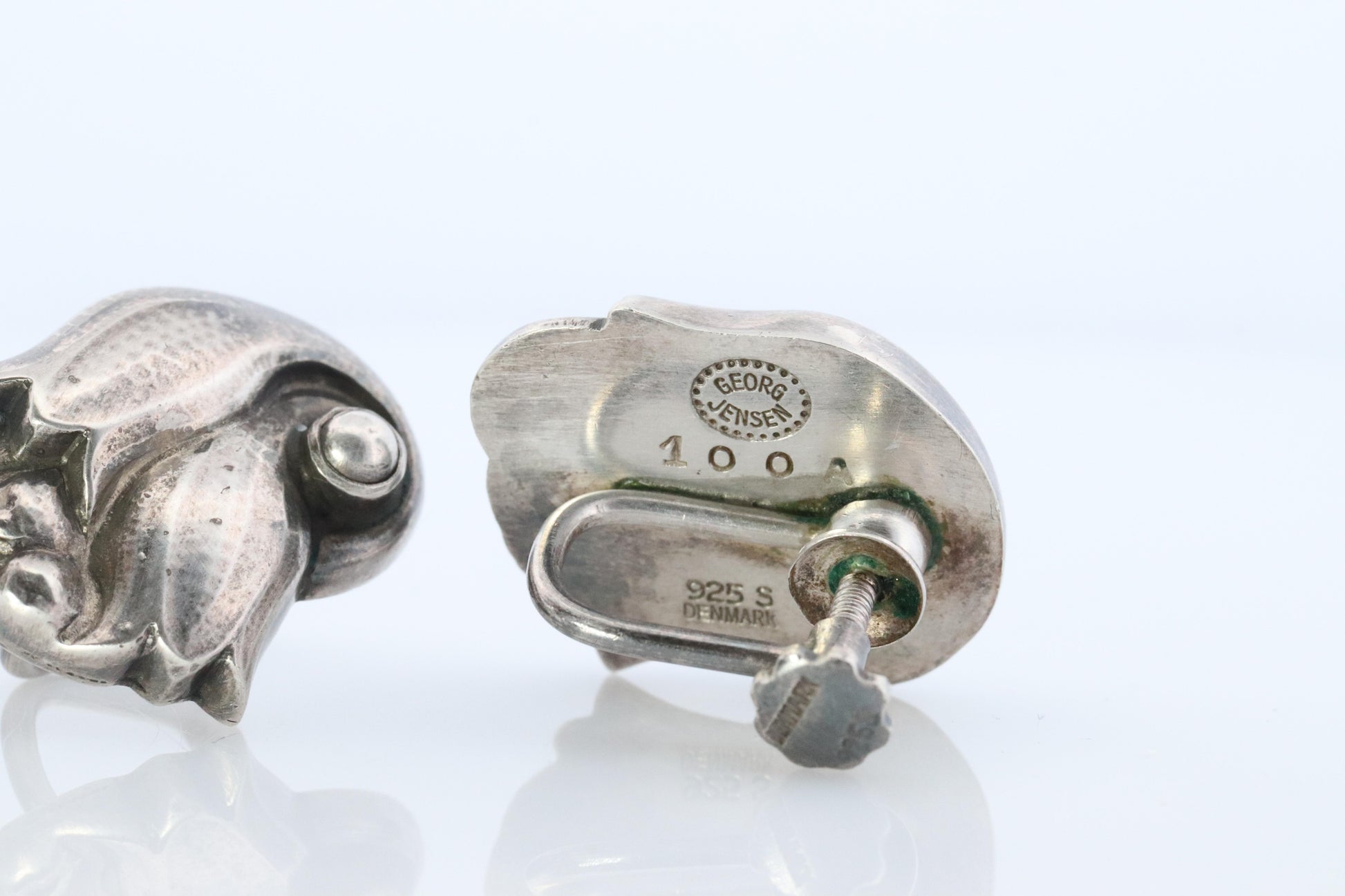Georg Jensen Earrings Tulips 100A Sterling Silver 925 Clip on Unpierced Earrings