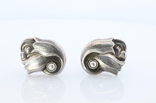 Georg Jensen Earrings Tulips 100A Sterling Silver 925 Clip on Unpierced Earrings