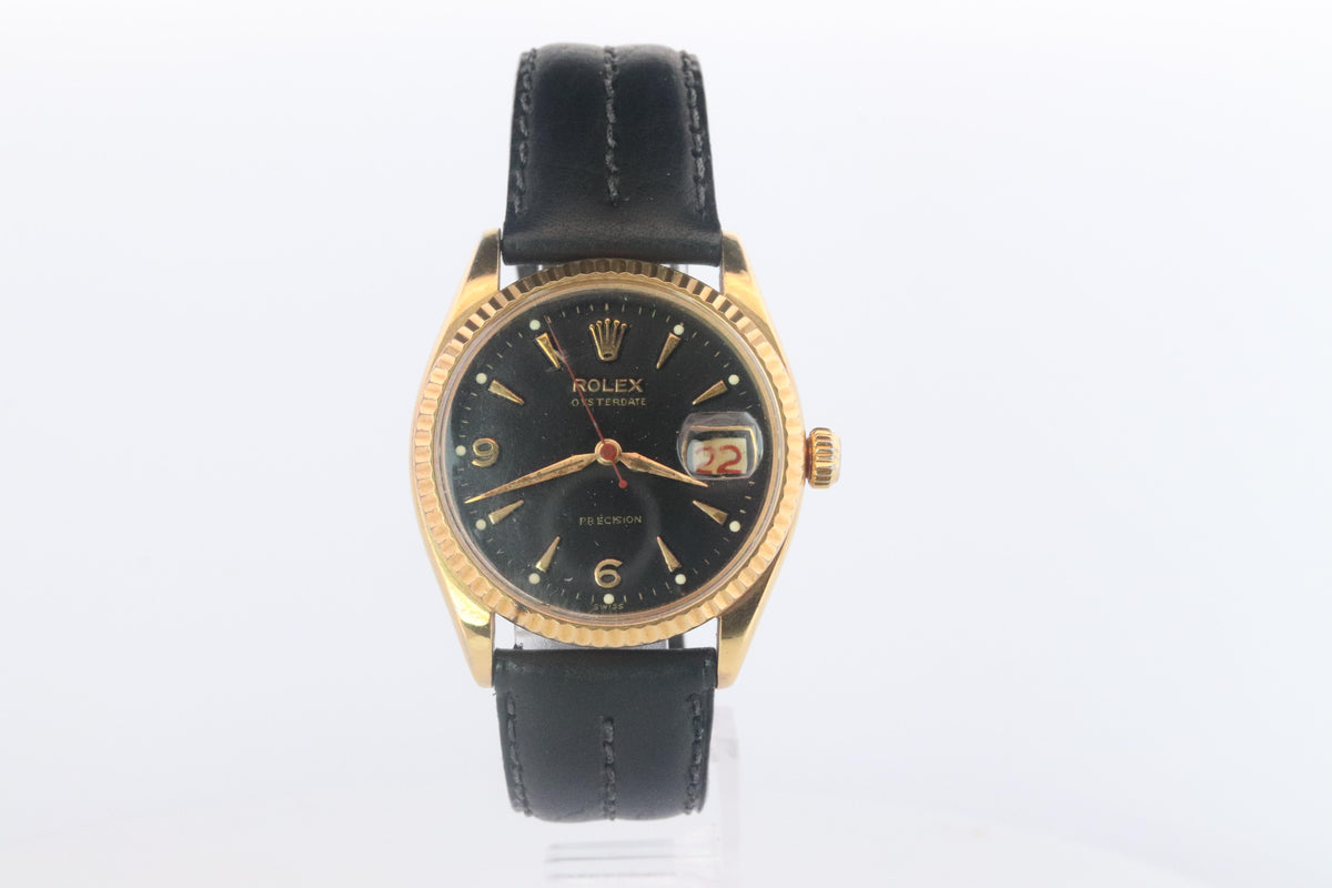 ROLEX Watch. Rolex ref. 6294 Black Dial 1950s Mens Rolex watch.