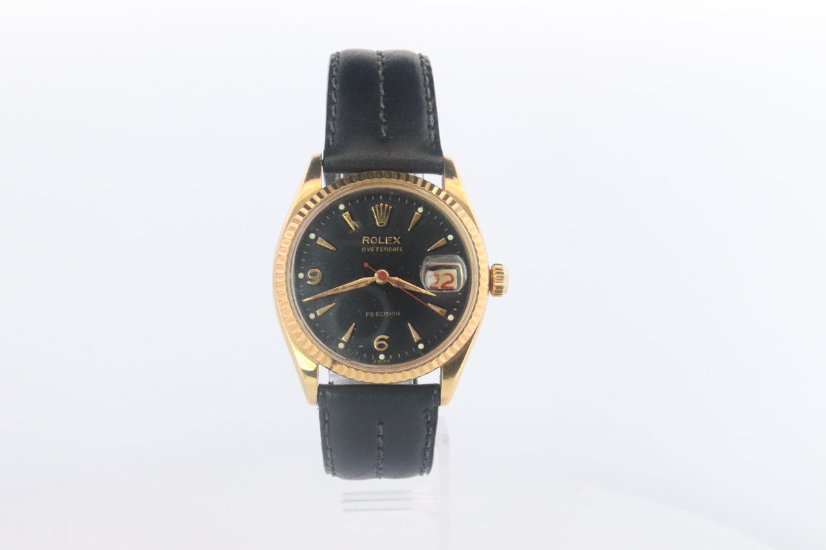 ROLEX Watch. Rolex ref. 6294 Black Dial 1950s Mens Rolex watch.