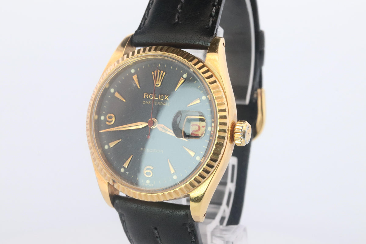 ROLEX Watch. Rolex ref. 6294 Black Dial 1950s Mens Rolex watch.