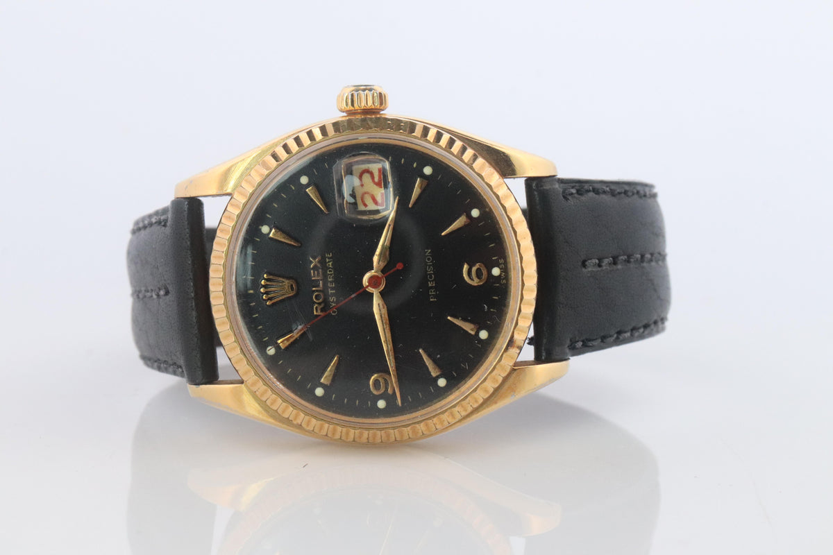 ROLEX Watch. Rolex ref. 6294 Black Dial 1950s Mens Rolex watch.
