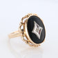 10k ONYX Diamond ring. Onyx 10k yellow gold ring. Vintage Victorian Onyx