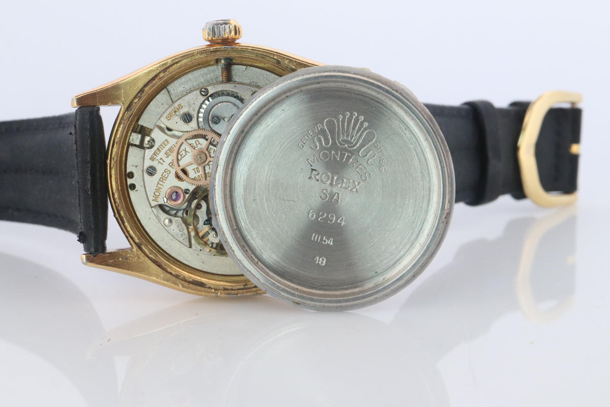ROLEX Watch. Rolex ref. 6294 Black Dial 1950s Mens Rolex watch.