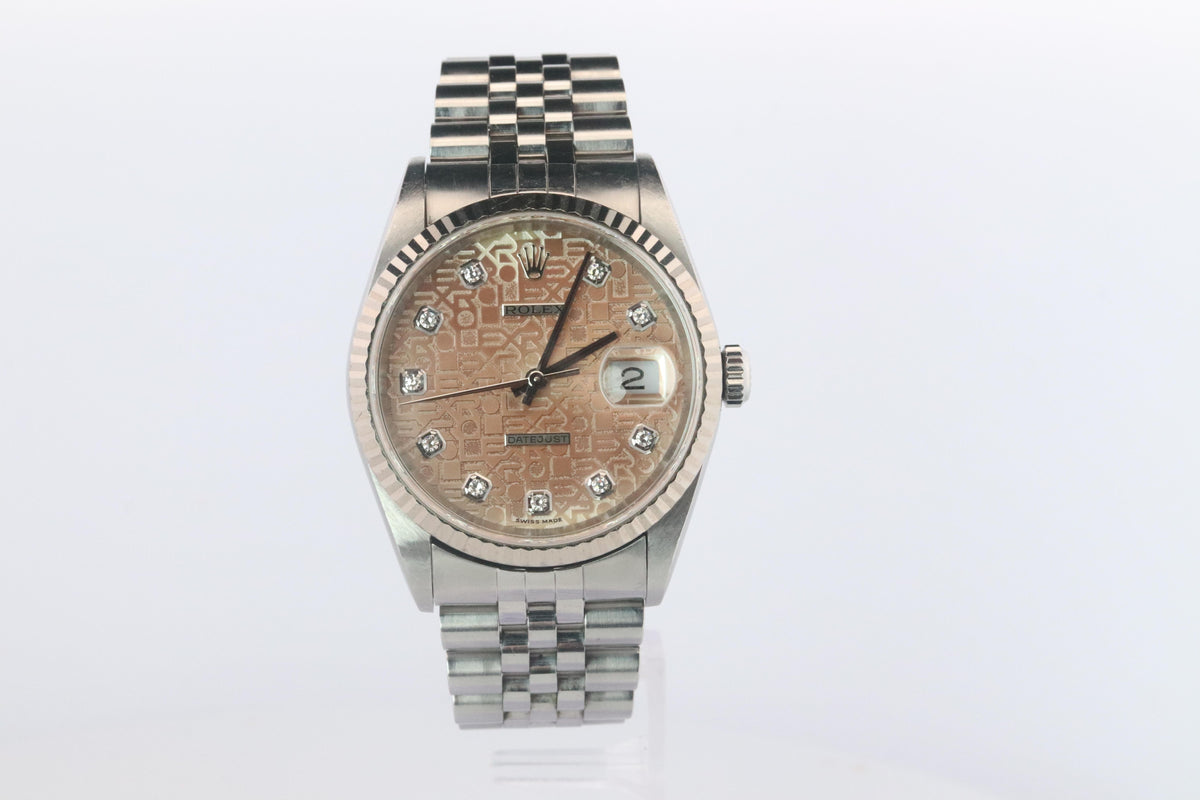 Genuine Rolex 16234G Watch. Rolex Oyster DateJust Tropical Jubilee Diamond Dial.