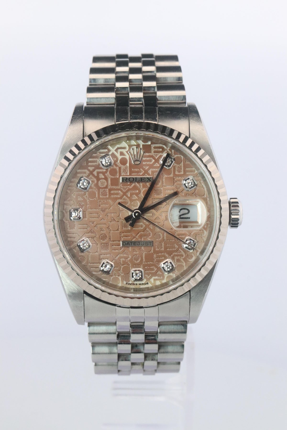 Genuine Rolex 16234G Watch. Rolex Oyster DateJust Tropical Jubilee Diamond Dial.