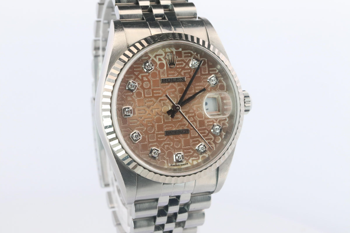 Genuine Rolex 16234G Watch. Rolex Oyster DateJust Tropical Jubilee Diamond Dial.