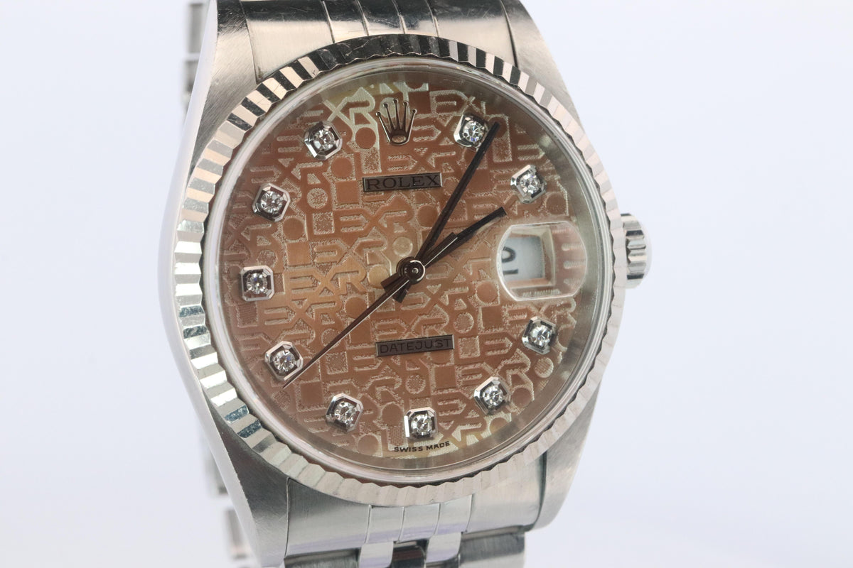 Genuine Rolex 16234G Watch. Rolex Oyster DateJust Tropical Jubilee Diamond Dial.