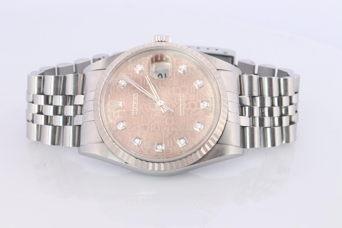 Genuine Rolex 16234G Watch. Rolex Oyster DateJust Tropical Jubilee Diamond Dial.