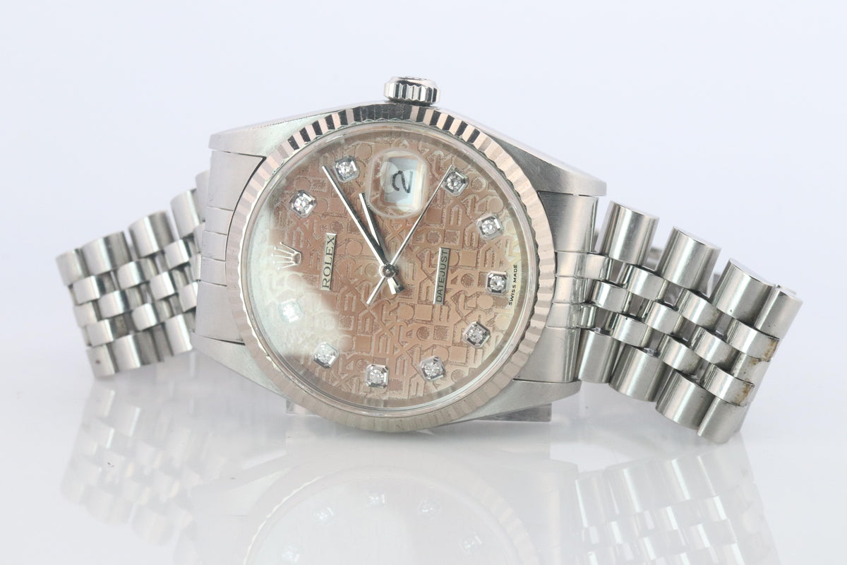 Genuine Rolex 16234G Watch. Rolex Oyster DateJust Tropical Jubilee Diamond Dial.