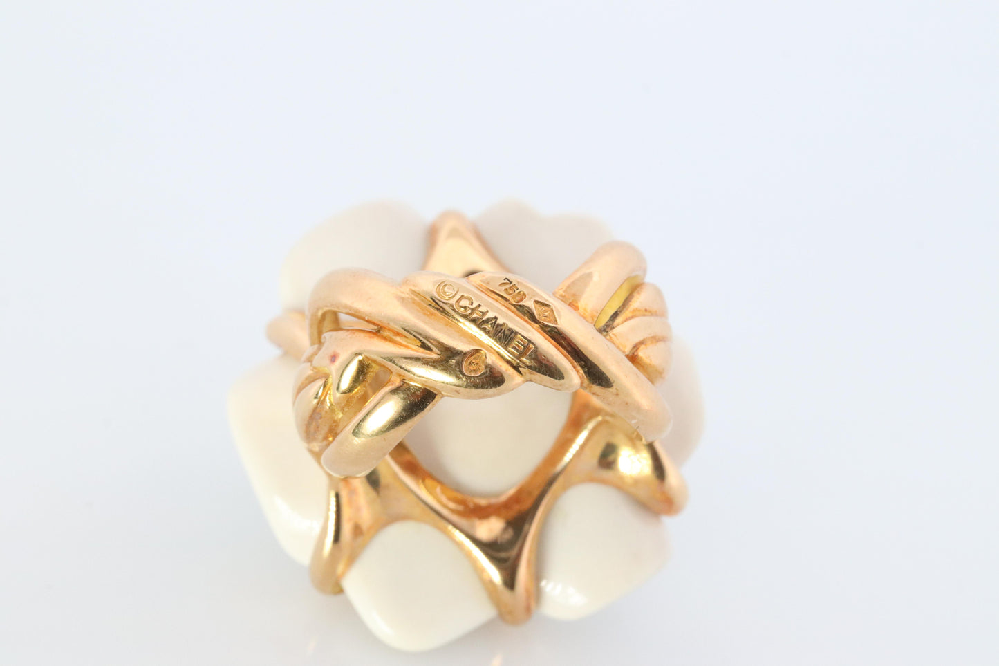 Chanel Camelia Ring. Genuine CHANEL 18k 750 Camelia Chalcedony Ring.