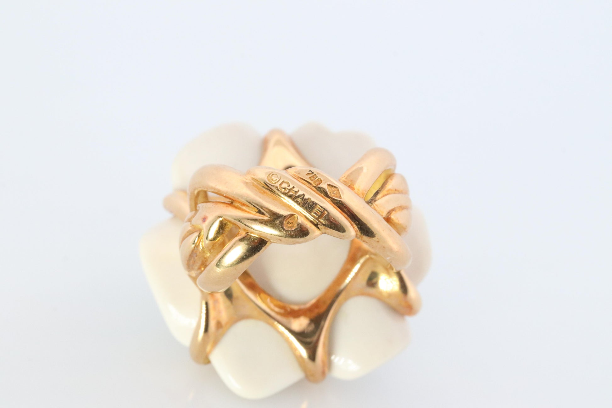 Chanel Camelia Ring. Genuine CHANEL 18k 750 Camelia Chalcedony Ring.