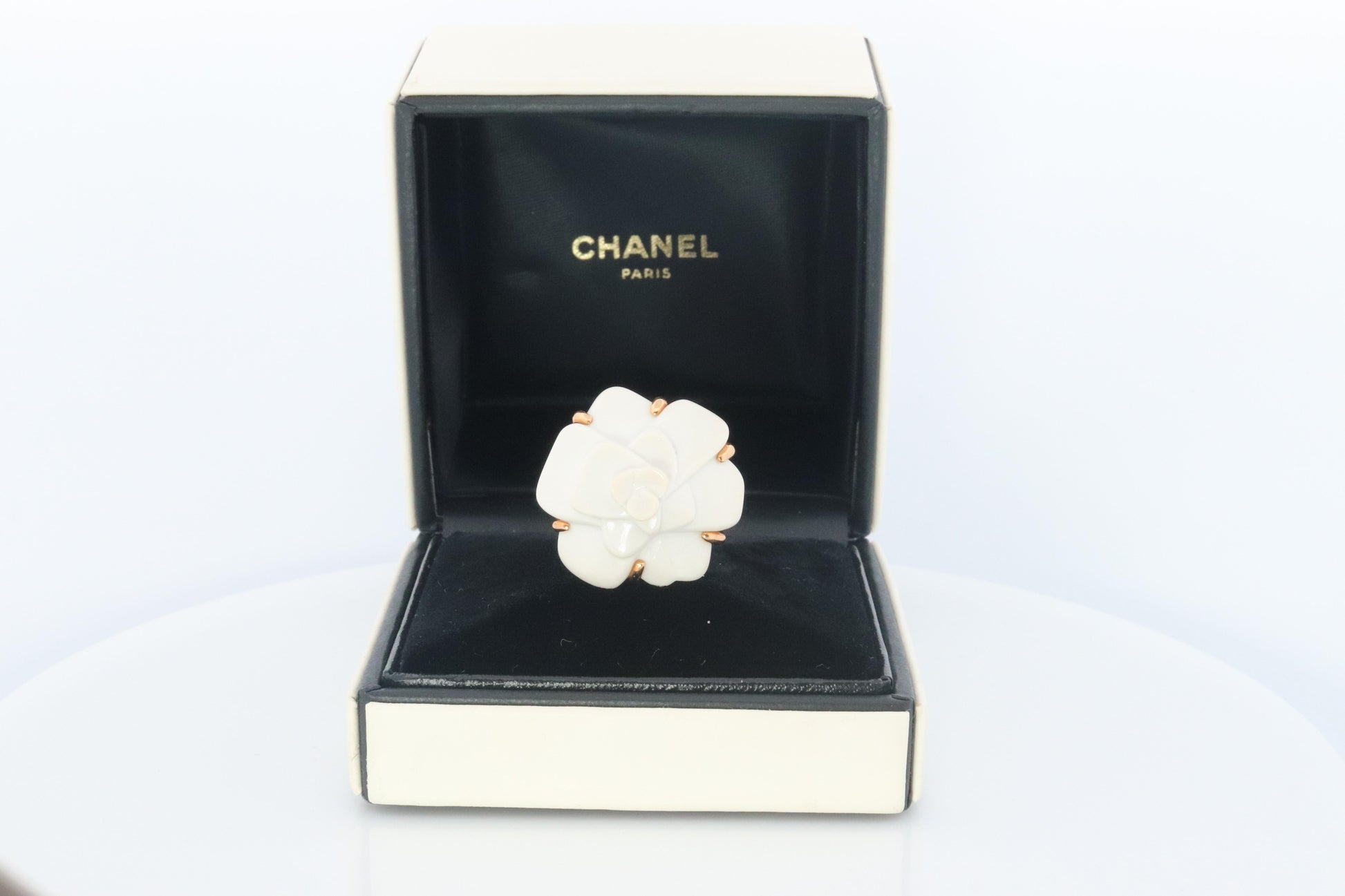 Chanel Camelia Ring. Genuine CHANEL 18k 750 Camelia Chalcedony Ring.