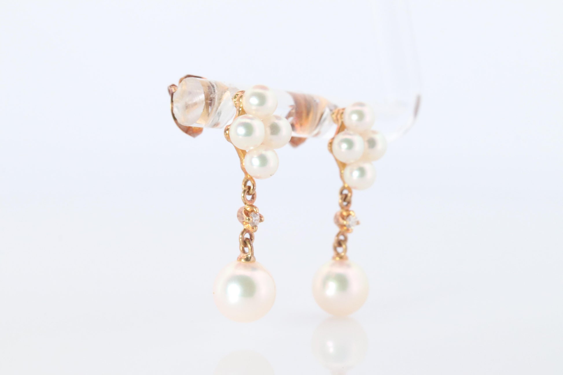 Mikimoto Earrings 18k Diamond Mikimoto Pearl Cluster Dangle Pierced Earrings
