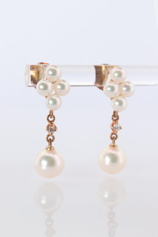 Mikimoto Earrings 18k Diamond Mikimoto Pearl Cluster Dangle Pierced Earrings