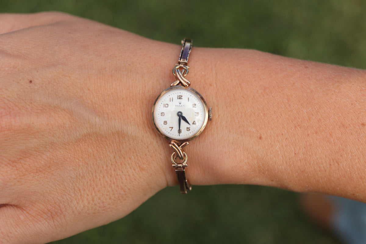 Vintage Rolex Womens Cocktail Watch. 9k Rose Gold Manual Windup.