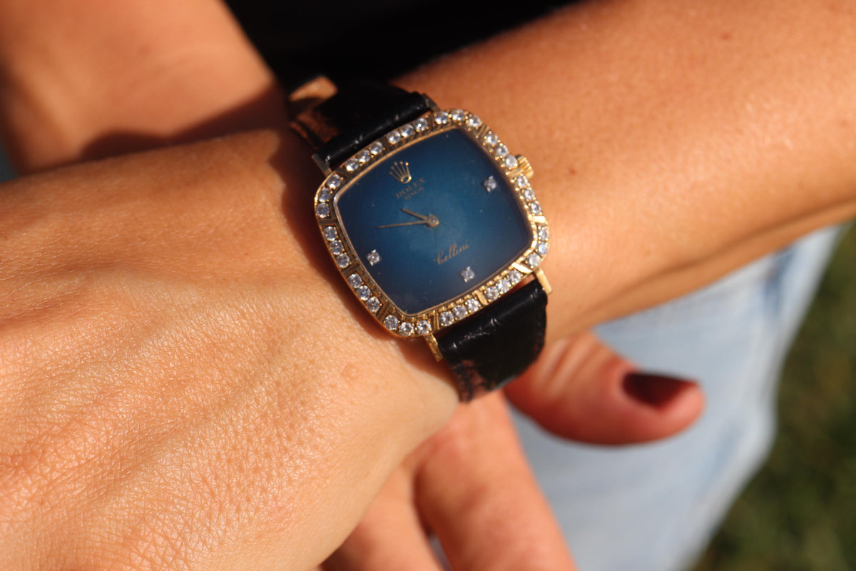 Genuine 18k Rolex Watch. 18k YG Rolex CELLINI 4084 Diamond Bezel.