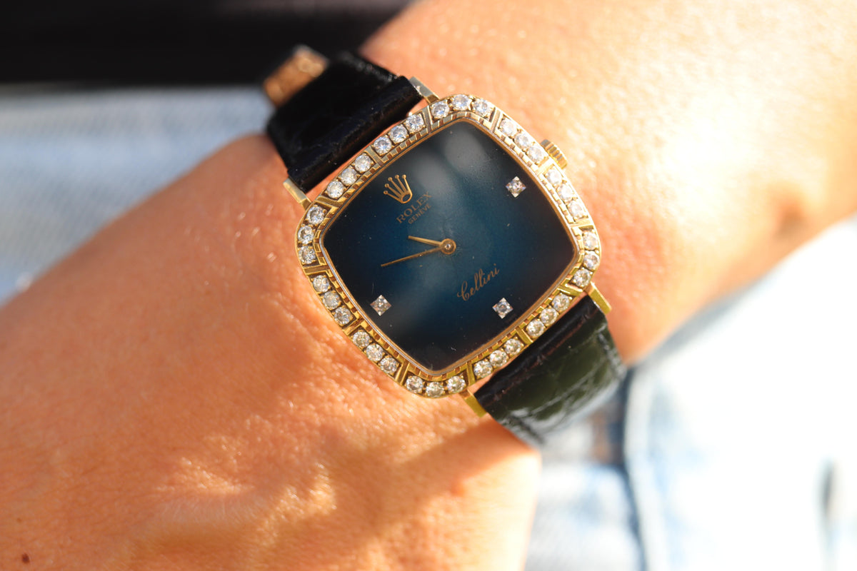 Genuine 18k Rolex Watch. 18k YG Rolex CELLINI 4084 Diamond Bezel.
