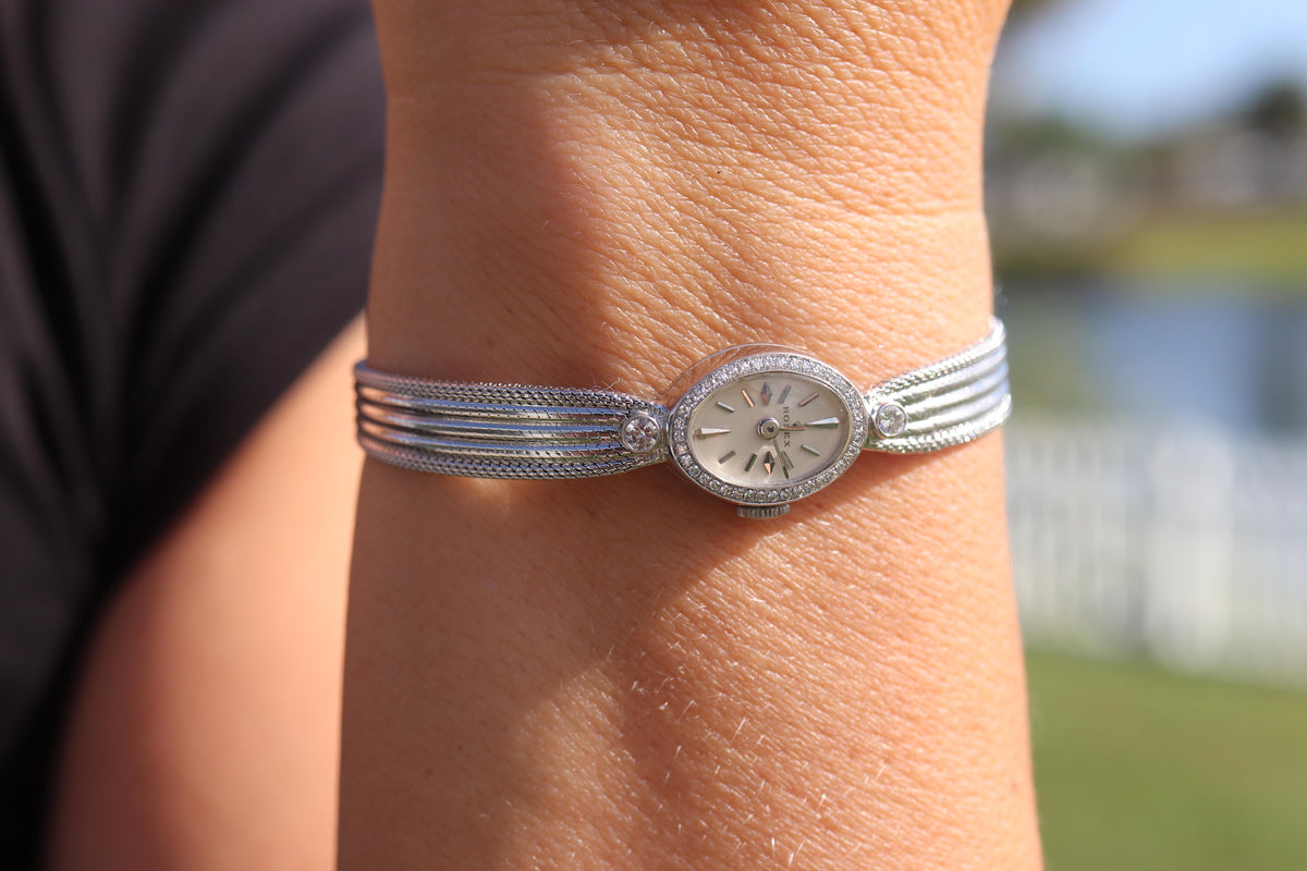 Genuine Rolex Diamond Watch. 14k WG Ladies Rolex Mechanical Windup Watch.