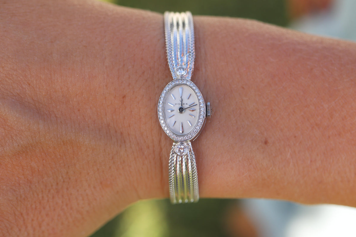 Genuine Rolex Diamond Watch. 14k WG Ladies Rolex Mechanical Windup Watch.