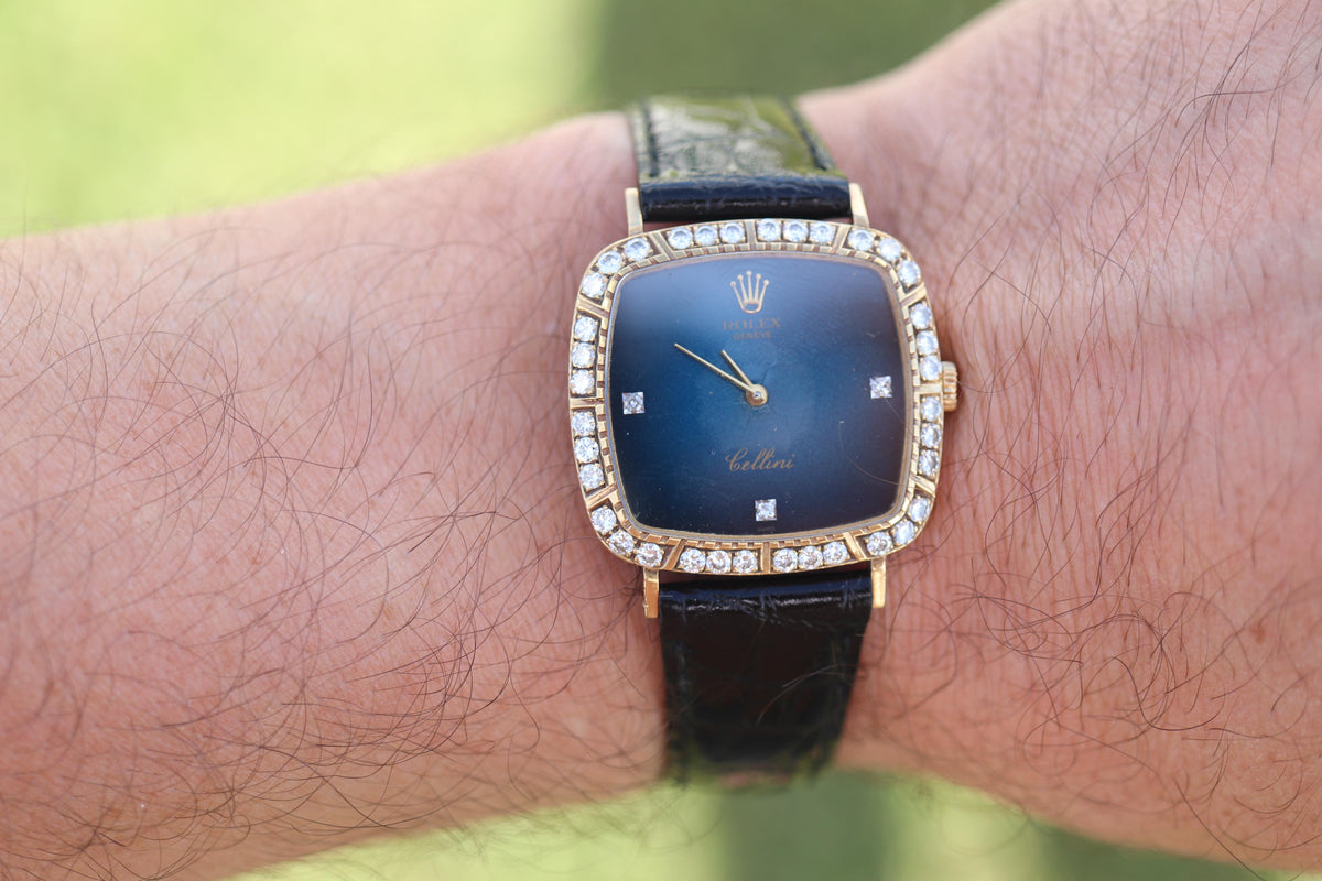 Genuine 18k Rolex Watch. 18k YG Rolex CELLINI 4084 Diamond Bezel.