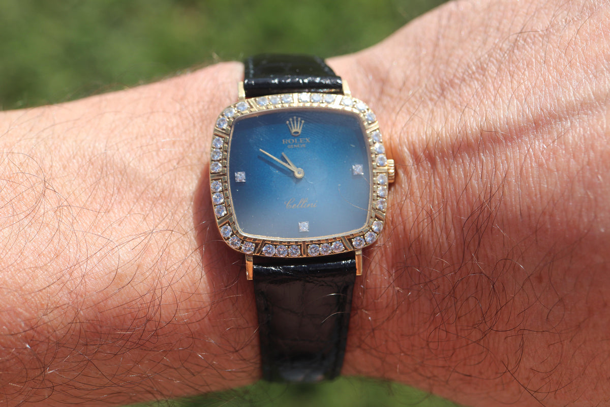 Genuine 18k Rolex Watch. 18k YG Rolex CELLINI 4084 Diamond Bezel.