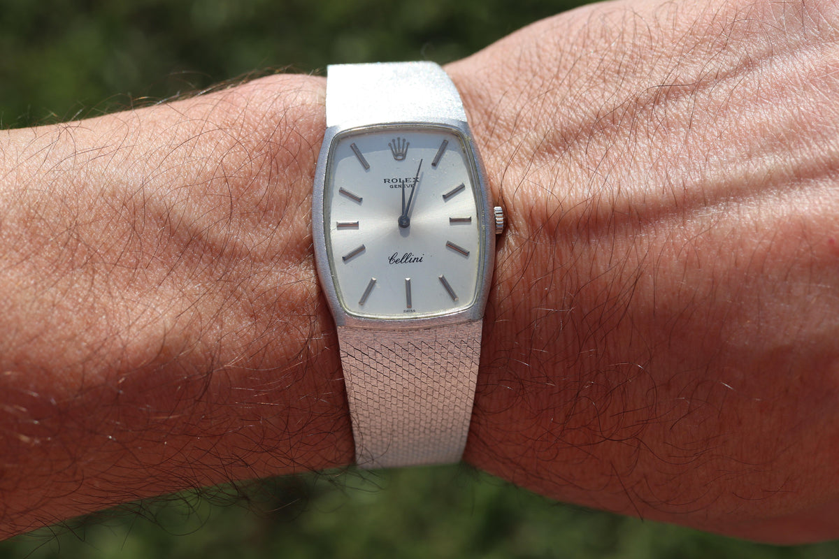 Genuine 18k Rolex 3807 Watch. 18k WG Rolex 31mm CELLINI tonneau Tank.