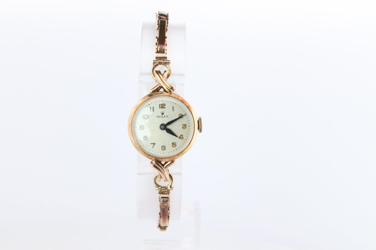 Vintage Rolex Womens Cocktail Watch. 9k Rose Gold Manual Windup.