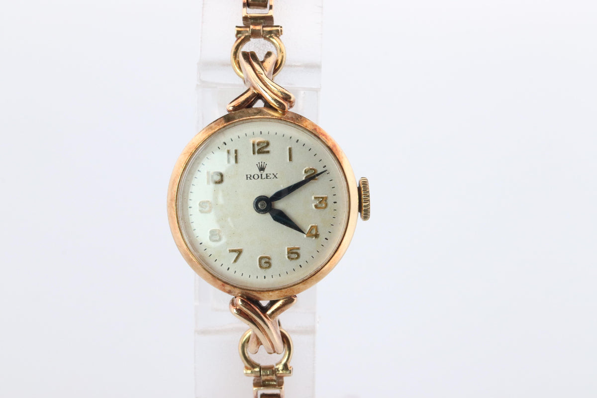 Vintage Rolex Womens Cocktail Watch. 9k Rose Gold Manual Windup.