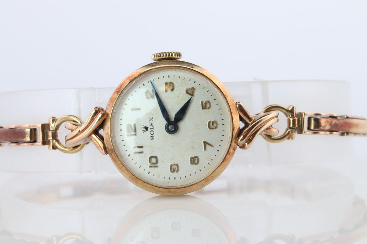 Vintage Rolex Womens Cocktail Watch. 9k Rose Gold Manual Windup.