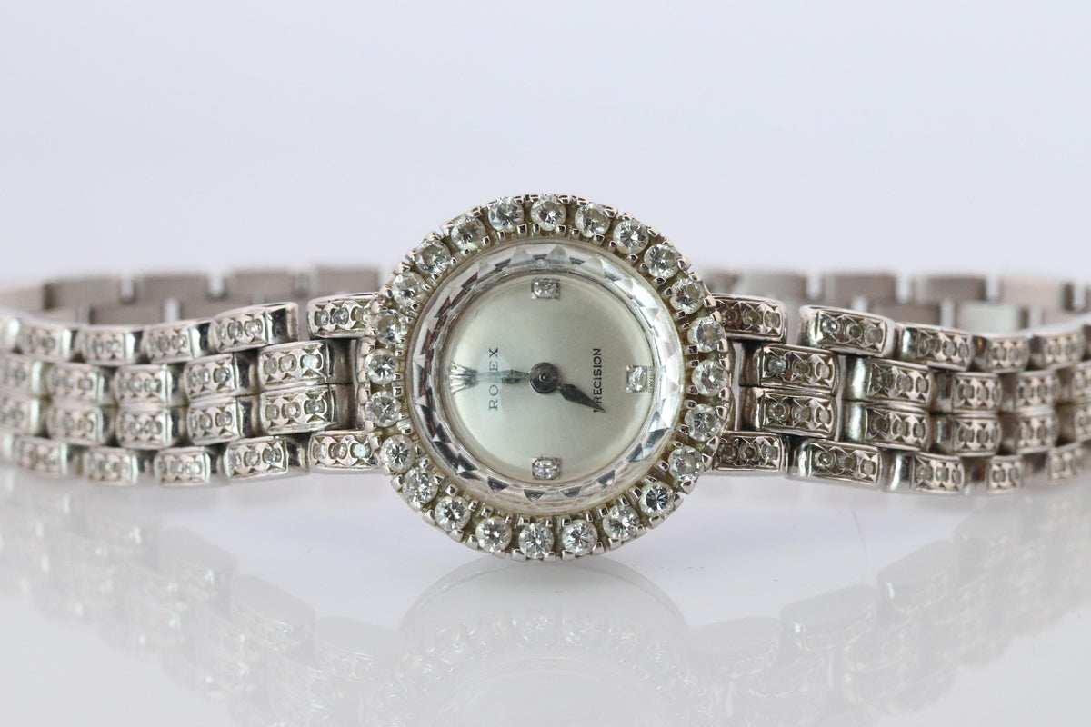 Genuine 18k Rolex 2604 Precision . 18k Gold Ladies Diamond Rolex Manual Watch