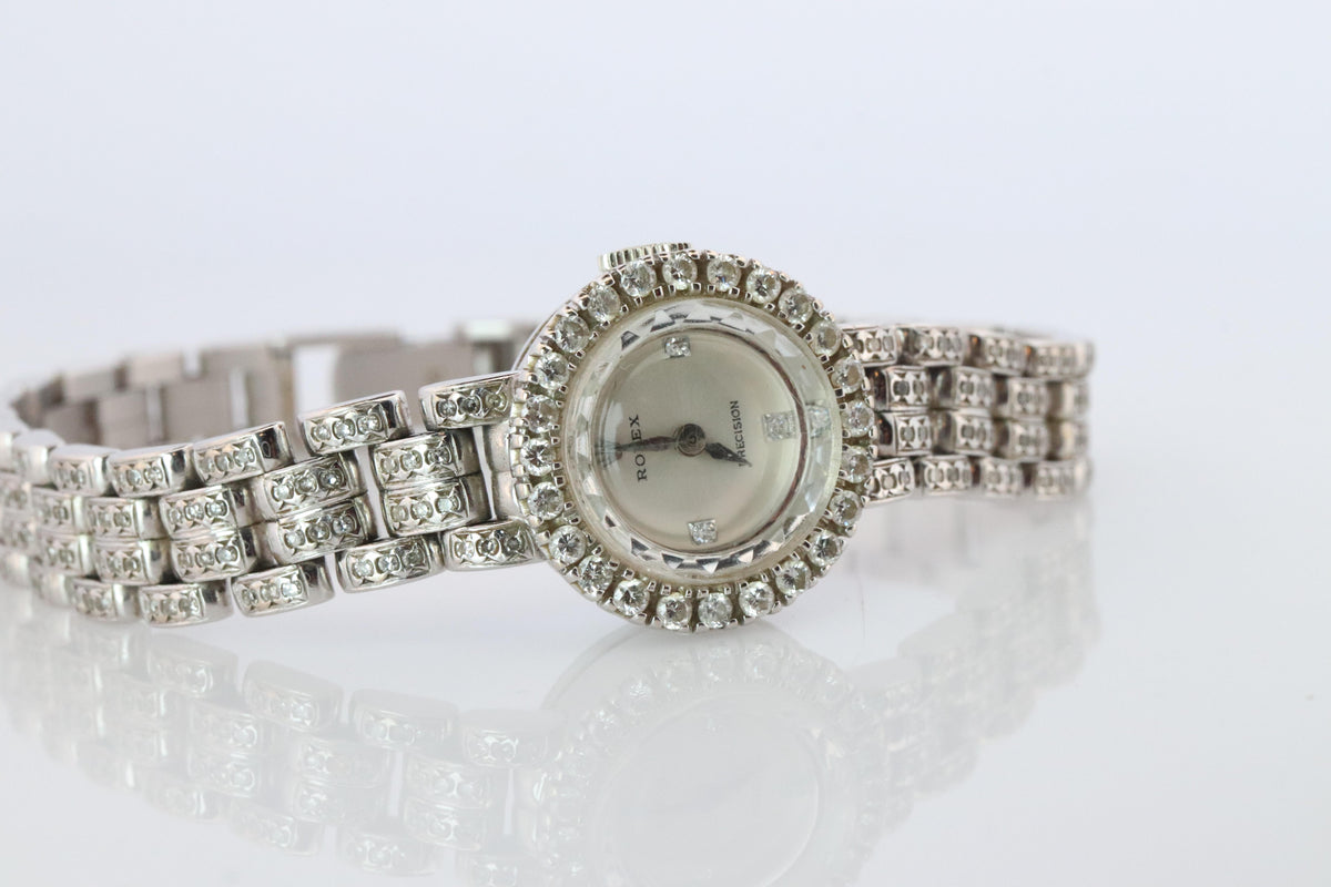 Genuine 18k Rolex 2604 Precision . 18k Gold Ladies Diamond Rolex Manual Watch