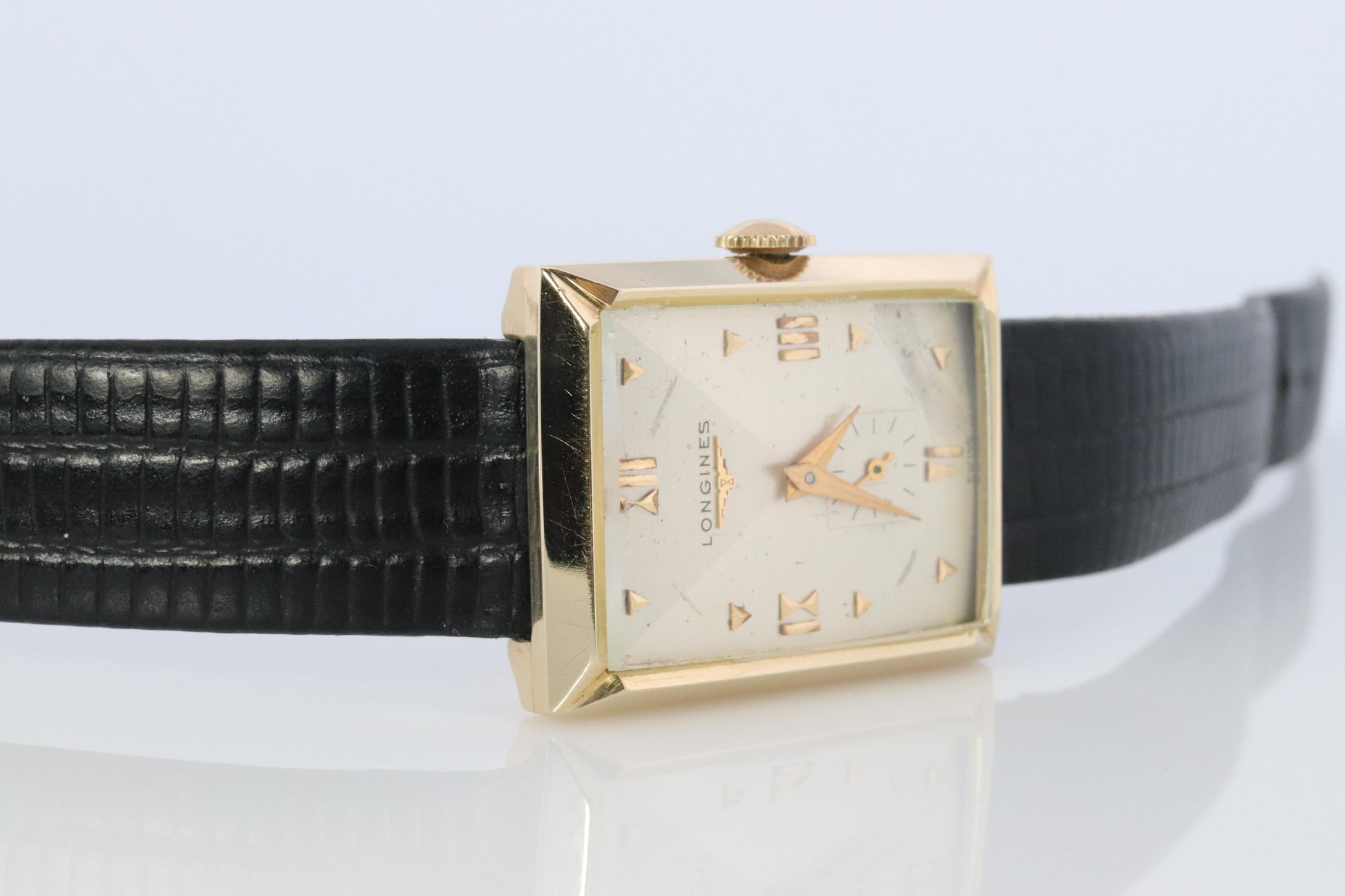 14k Longines Tank Watch. 1960s LONGINES Mens Wristwatch Manual Windup