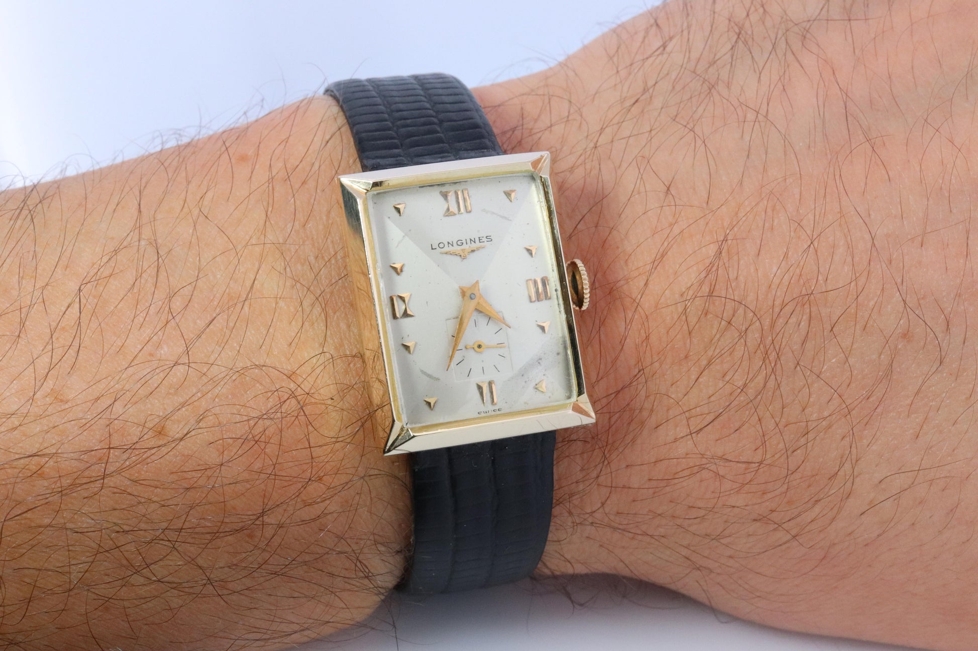 14k Longines Tank Watch. 1960s LONGINES Mens Wristwatch Manual Windup