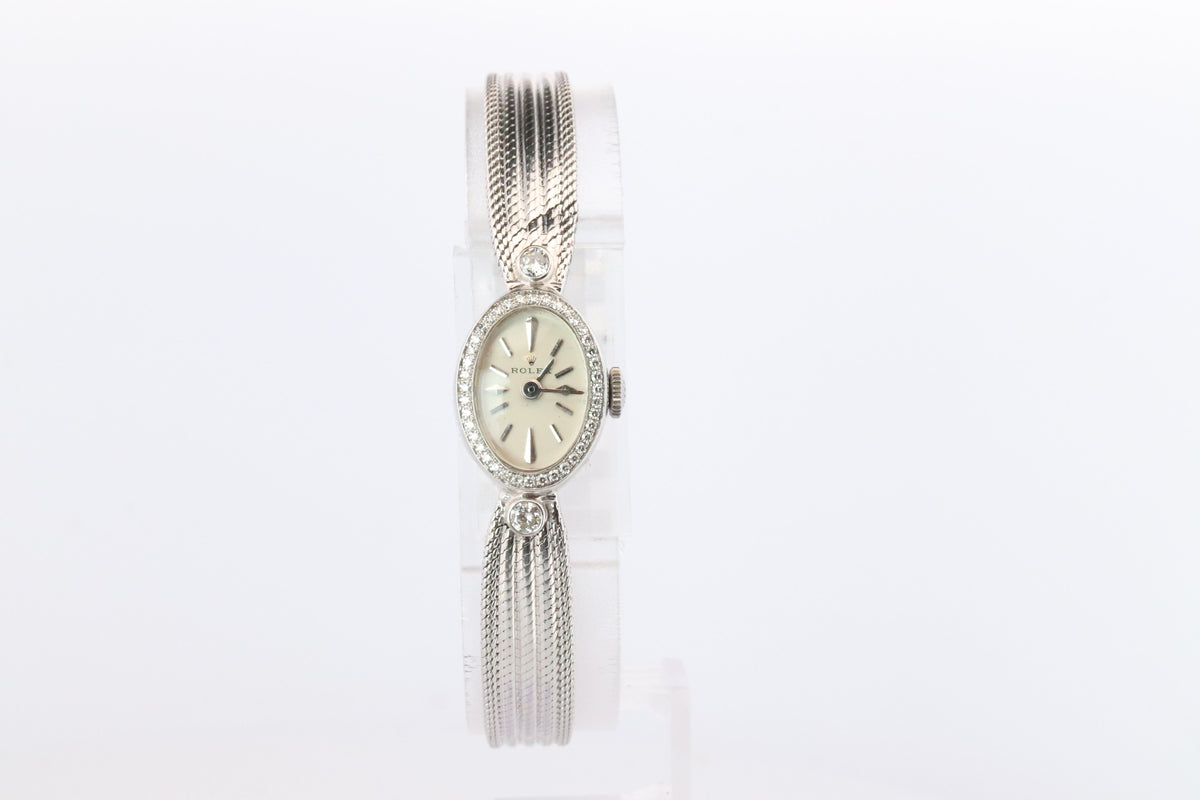 Genuine Rolex Diamond Watch. 14k WG Ladies Rolex Mechanical Windup Watch.