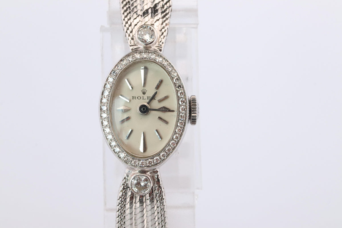 Genuine Rolex Diamond Watch. 14k WG Ladies Rolex Mechanical Windup Watch.