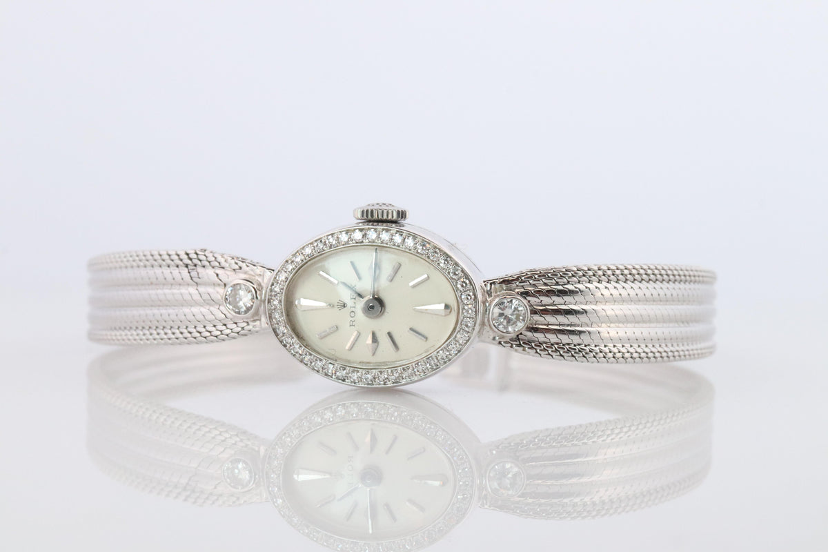 Genuine Rolex Diamond Watch. 14k WG Ladies Rolex Mechanical Windup Watch.