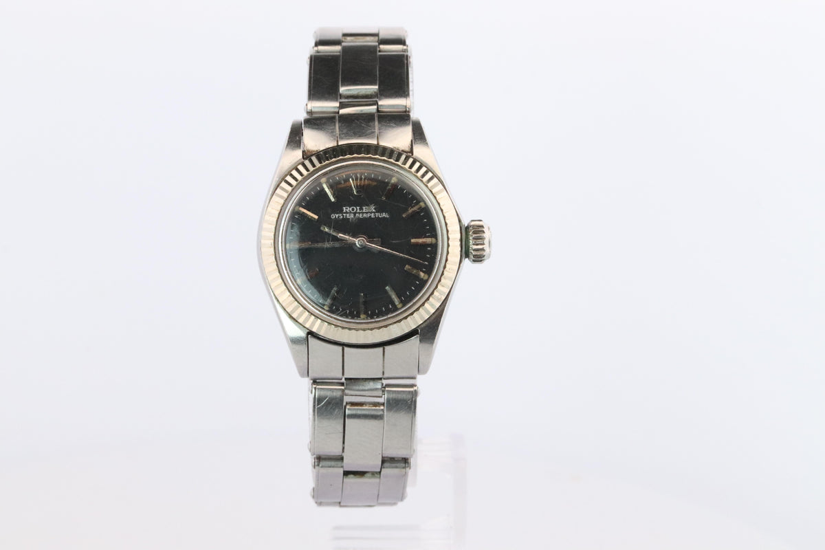Genuine Rolex Watch. 14k SS Ladies ROLEX 6619 Black Dial Automatic Wristwatch.