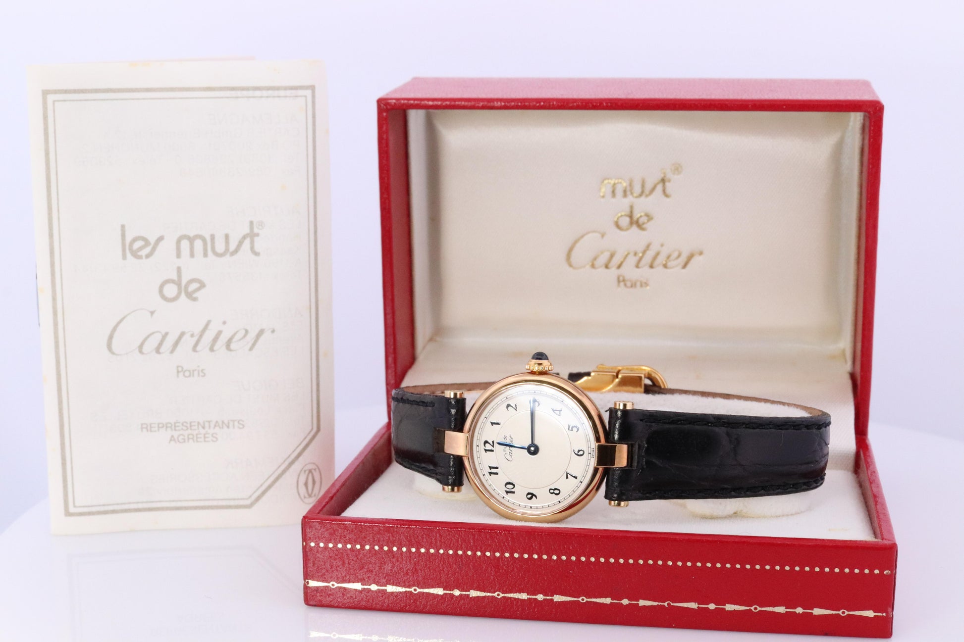 Genuine Cartier Watch. Must de Cartier Vendome Round Argent White Arabic Face