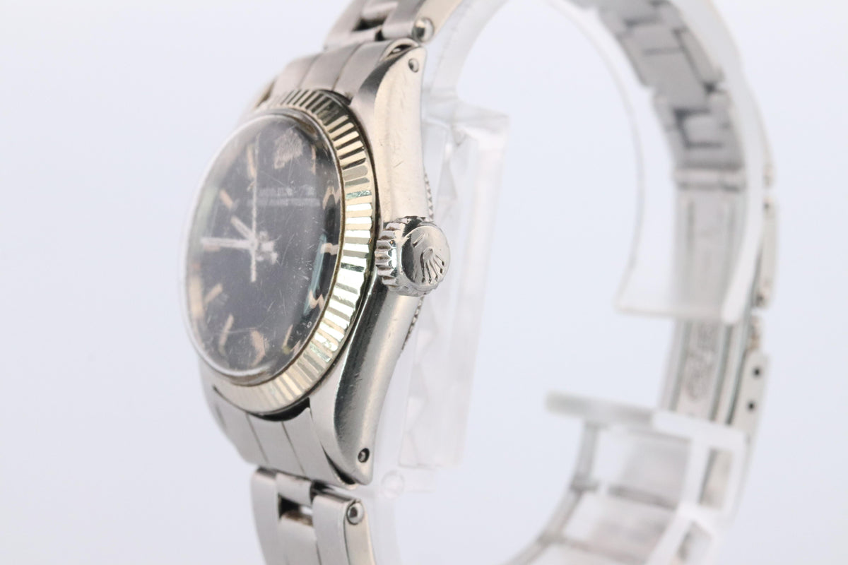 Genuine Rolex Watch. 14k SS Ladies ROLEX 6619 Black Dial Automatic Wristwatch.
