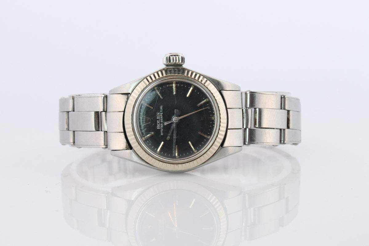 Genuine Rolex Watch. 14k SS Ladies ROLEX 6619 Black Dial Automatic Wristwatch.