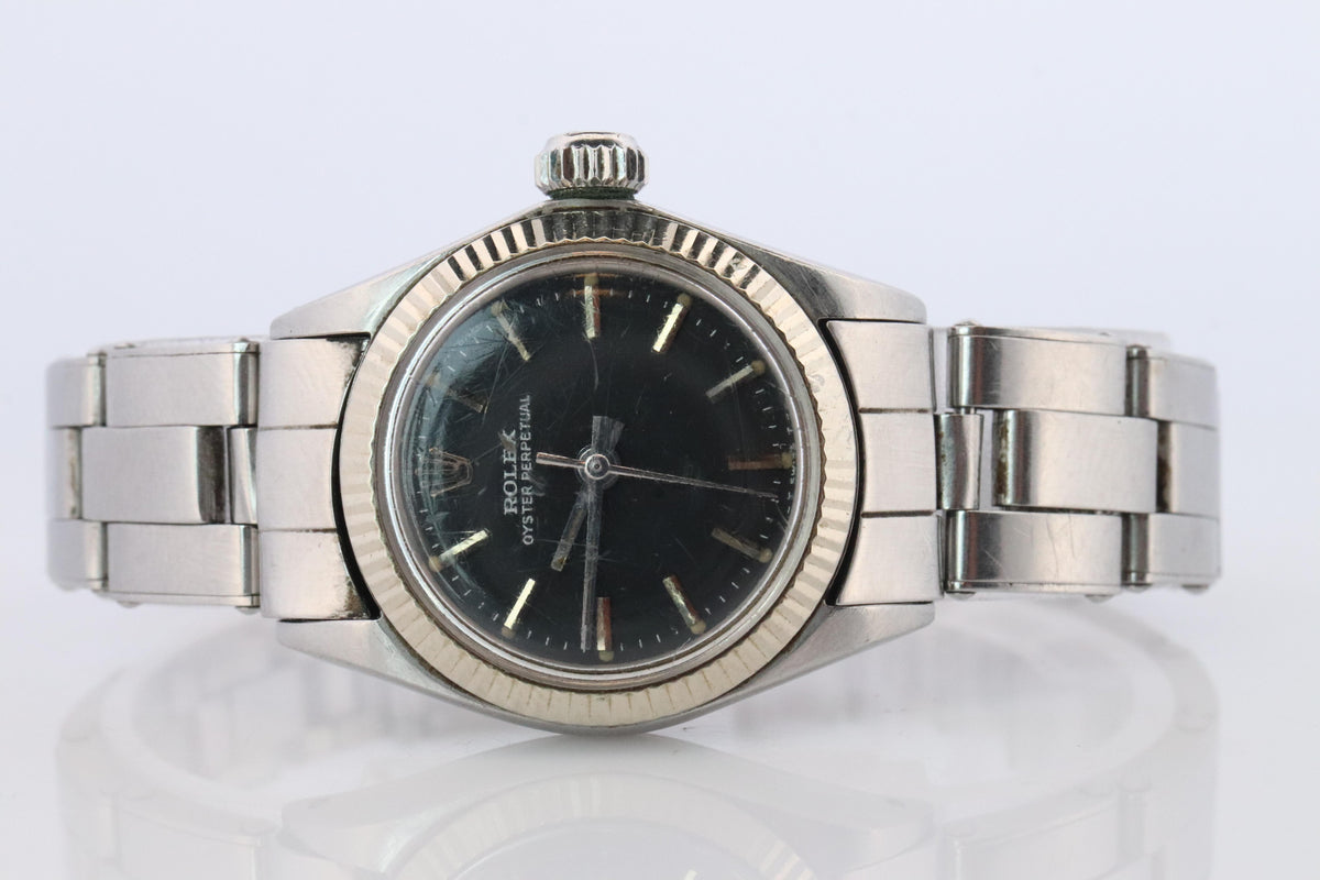 Genuine Rolex Watch. 14k SS Ladies ROLEX 6619 Black Dial Automatic Wristwatch.
