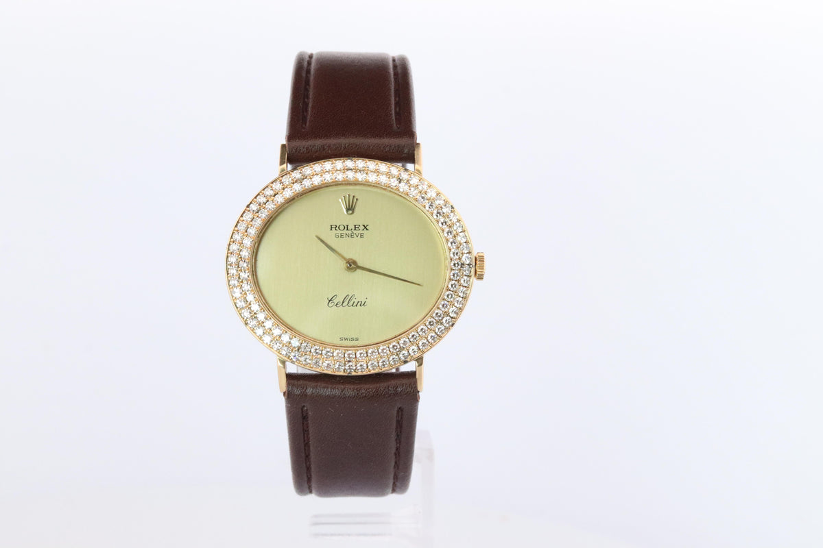 Genuine 18k Rolex Watch. 18k YG Rolex CELLINI 4083 Diamond Bezel.