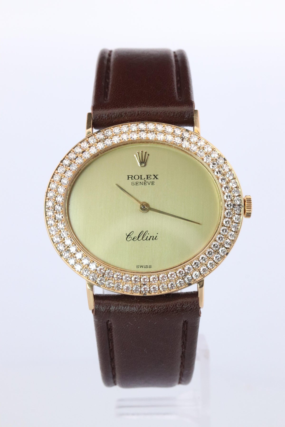 Genuine 18k Rolex Watch. 18k YG Rolex CELLINI 4083 Diamond Bezel.